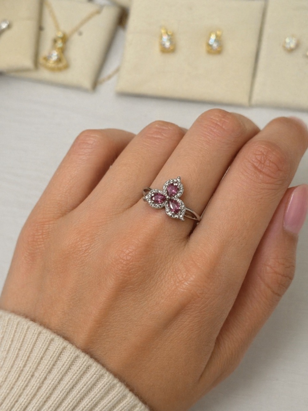 18K Silver Plated Pink Sapphire Ring